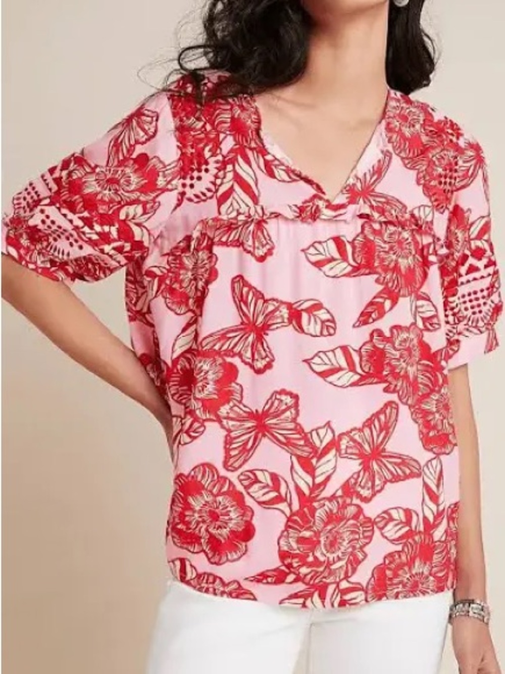 Anthropologie NWT Top with Floral & Butterfly Print SZ Medium
